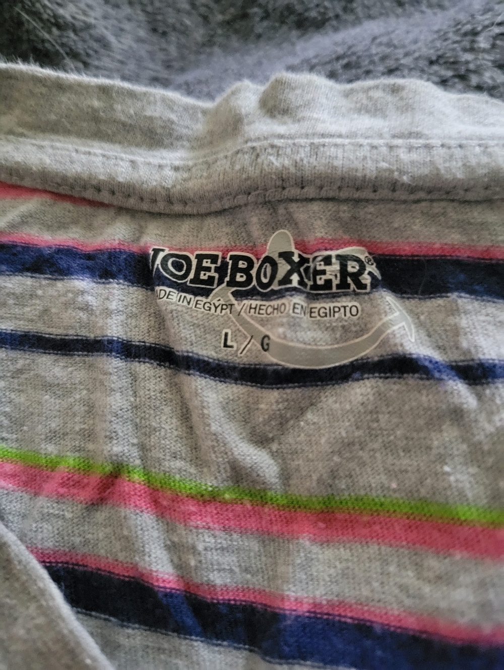 Joe Boxer Gray Tee with Navy, Pink, Lime & Light Blue Stripes